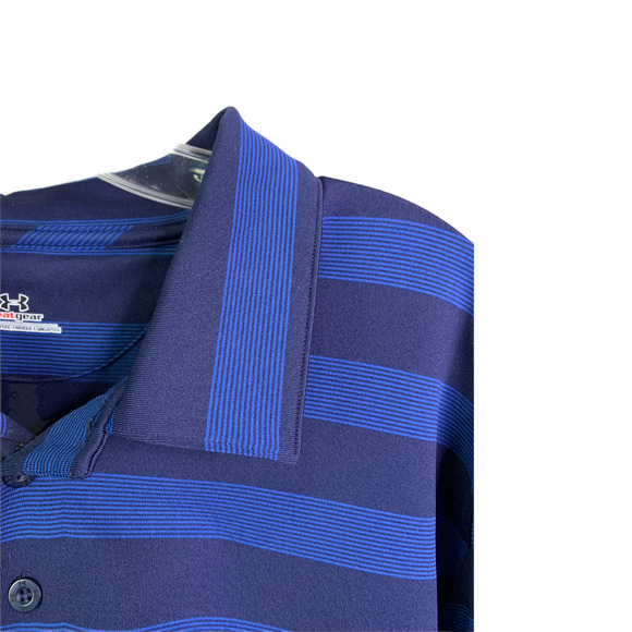 Under Armour Men's Polo Shirt Golf Wicking Blue Striped Heatgear Short Sleeves L - Picture 3 of 7